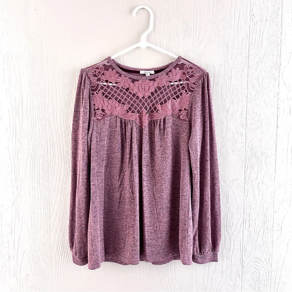 Maurice’s Women’s Pink Mauve Lace Long Sleeve Top Blouse